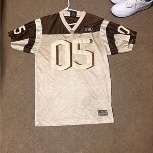 FUBU Sport football jersey in brown and cream colors